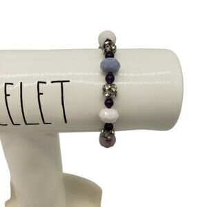 Purple, White, and Crystal Stretchy Bracelet